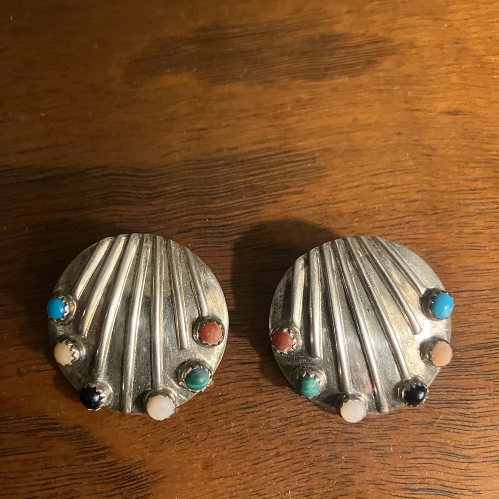 Silver Seashell Multi-Stone Post Earrings - image 1